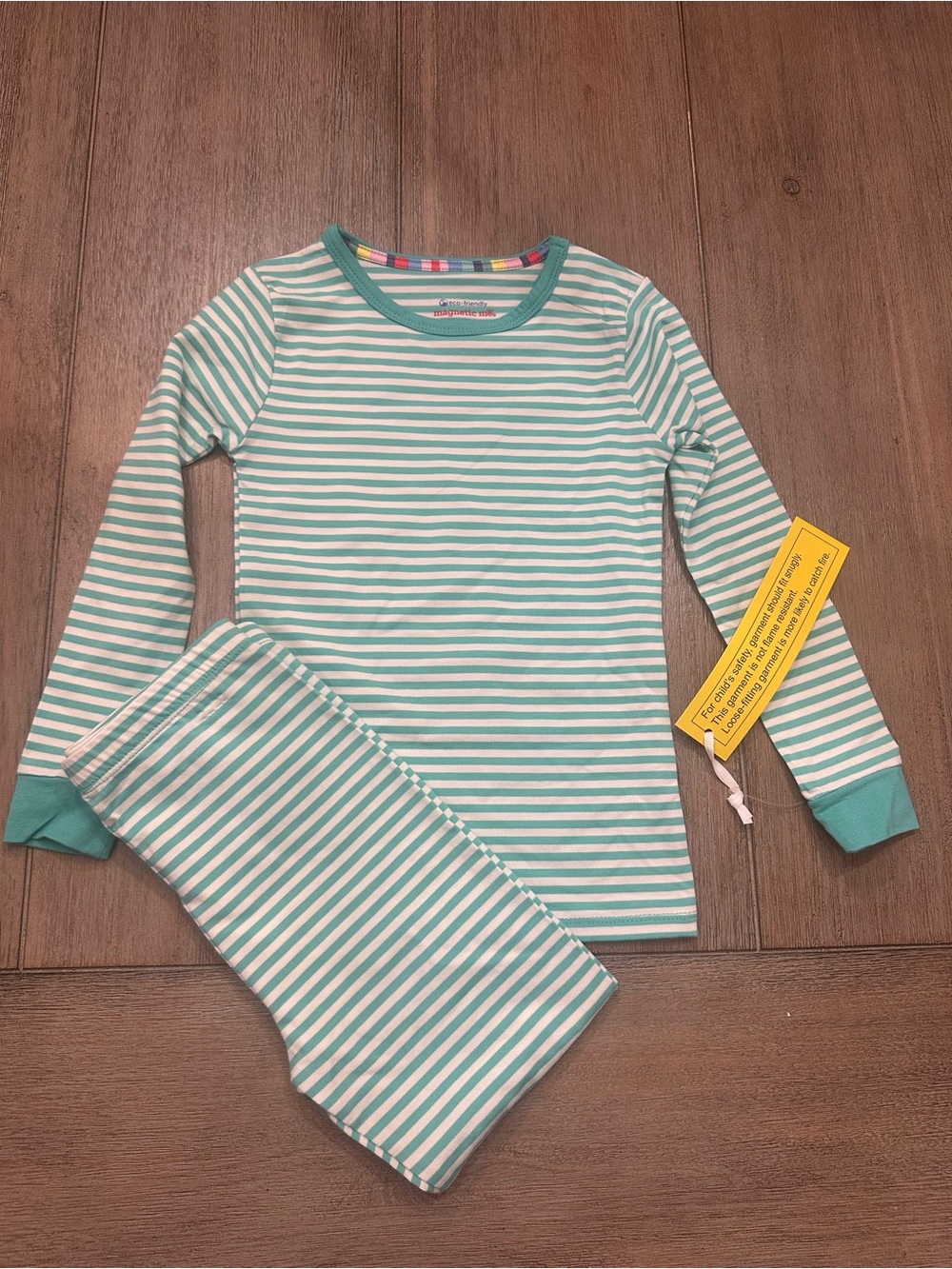 Magnetic Me Teal and White Striped Kids Pajama Set | Size 4T
